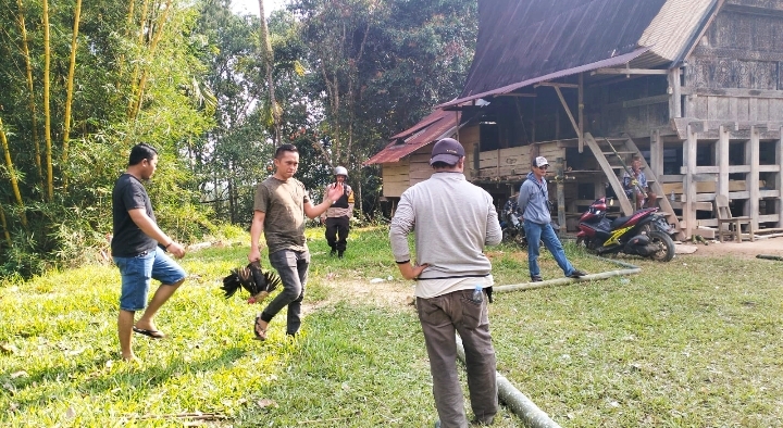 Unit Resmob Polres Torut saat membubarkan judi sabung ayam, di Lembang Bangun Lipu, Kecamatan Balusu, Kabupaten Toraja Utara, Senin (23/10/2023). Foto: Dok (humas).
