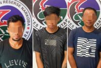 Tiga pelaku yang diringkus oleh Satresnarkoba Polres Torut. Ketiga Terduga pelaku saat ini sudah diamankan di Mapolres Torut. Foto Dok: (Humas).