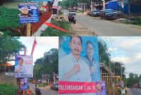 Jelang penetapan Paslon Kandidat Bupati Torut 2024-2029 nampak  baliho kedua bakal calon tersebut berdampingan di Jalan Poros Ba'tan-Buntao, Kabupaten Toraja Utara, Rabu (14/08/2024) pagi. Foto Dok:(Matius Mandarit/inspirasipos.com).