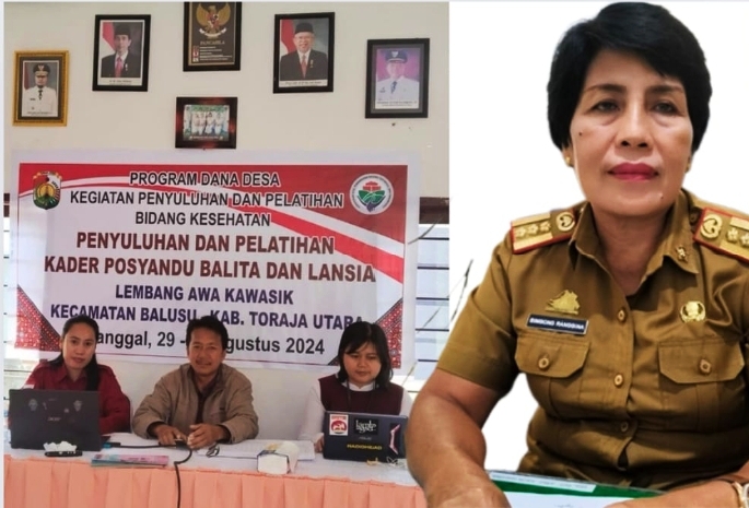 Acara Penyuluhan dan Pelatihan Kader Posyandu Balita dan Lansia di Lembang Awa Kawasik, Kecamatan Balusu, Kabupaten Toraja Utara, dibuka Kadis PML, Simbong Ranggina (kanan). Foto Dok:(Matius Mandarit/inspirasipos.com).