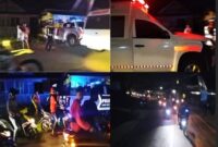 Kasatlantas Polres Torut, Iptu Marzuki saat melakukan pengawalan jenasah di jalan Trans Sulawesi, Lembang Tondon Matallo, Kecamatan Tondon, Kabupaten Toraja Utara, Minggu (08/09/2024) malam. Foto Dok:(redaksi/inspirasipos.com).