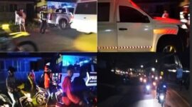 Kasatlantas Polres Torut, Iptu Marzuki saat melakukan pengawalan jenasah di jalan Trans Sulawesi, Lembang Tondon Matallo, Kecamatan Tondon, Kabupaten Toraja Utara, Minggu (08/09/2024) malam. Foto Dok:(redaksi/inspirasipos.com).