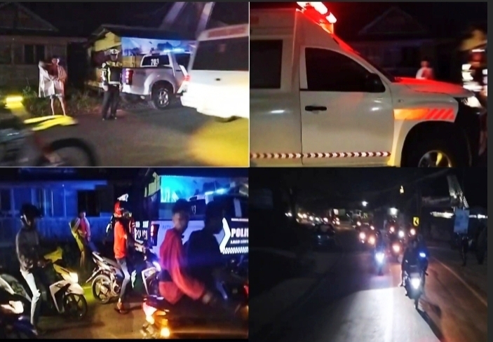 Kasatlantas Polres Torut, Iptu Marzuki saat melakukan pengawalan jenasah di jalan Trans Sulawesi, Lembang Tondon Matallo, Kecamatan Tondon, Kabupaten Toraja Utara, Minggu (08/09/2024) malam. Foto Dok:(redaksi/inspirasipos.com).
