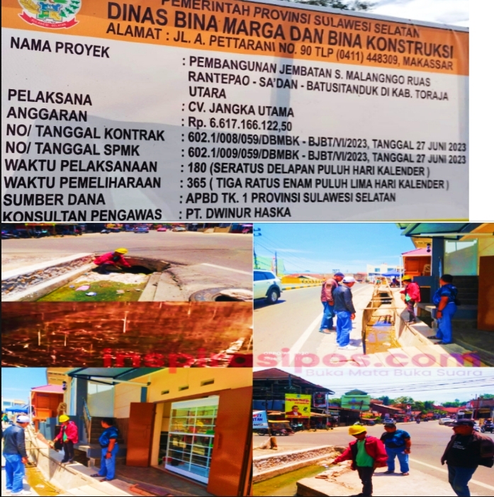 Kondisi drainase Jembatan Kembar Malanggo (JKM) di Kelurahan Malanggo’, Kecamatan Rantepao, Kabupaten Toraja Utara, Sulawesi Selatan, yang dikeluhkan warga setempat, Kamis (19/09/2024.Foto Dok:(Erlin/inspirasipos.com)