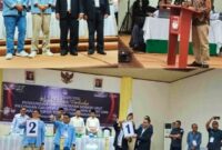 Ketua KPU Torut Jan Hery Pakan saat menyampaikan himbauan. Nampak kedua calon Ombas-Marthen memgang nomor urut 1 dan Dedy-Andrew tengah memegang papan nomor urut 2. Foto Dok:(Matius/inspirasipos.com).