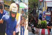 Foto terduga pelaku BP (61) saat diamankan oleh sejumlah warga yang kedapatan merusak Baliho Paslon 01 Ombas-Marthen di Jalan Trans Sulawesi, Ahmad Yani, pada Jum'at (18/12/2024) siang. Foto Dok: Redaksi.