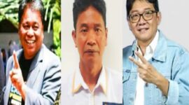 Kandidat calon Bupati Periode 2024-2029 Nomor Urut 01 Yohanis Bassang (kiri) Ketua DPC Torut partai Garuda, Yohanis Silalong (tengah) dan kandidat calon Bupati 02 Frederick Victor Palimbong (kanan). Foto Dok: Kloase inspirasipos.com.