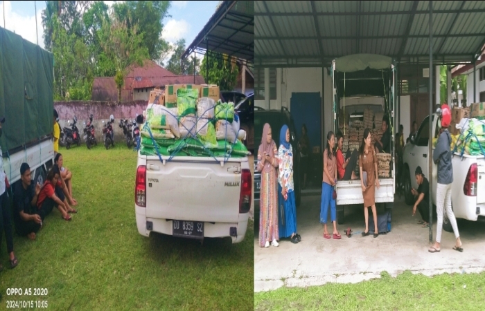 4 unit mobil bermuatan sembako Stanby di halaman kantor Dinas Ketahanan Pangan dan Perikanan Torut di Kelurahan Mentirotiku Kecamatan Rantepao, Kabupaten Toraja Utara, Sulawesi Selatan, Selasa (15/10/2024) pagi.