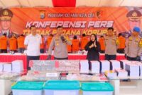 Kapolda Sulawesi Selatan, Irjen Pol. Yudhiawan S.H., S.I.K., M.H., M.Si., didampingi Kabid Humas gelar konferensi pers terkait penanganan kasus Tindak Pidana Korupsi. Foto Dok: Istimewa