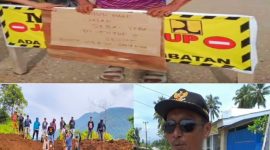 Nampak Pemerintah setempat dan Pemuda Karang Taruna (PKT) menutup Jalur Alternatif lintas Seba-seba di Simpang Tiga Desa Bahomoahi dan di wilayah perbatasan Desa Bahomoahi - Ululere, Jumat (18/04/2025) pagi.