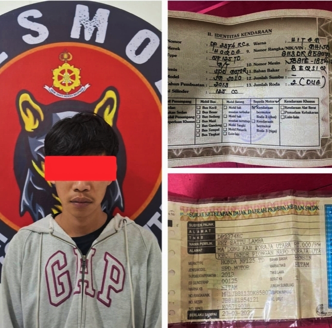 Foto Kolase: Terduga pelaku beserta barang bukti BPKB dan STNK motor. Dok: Ist.