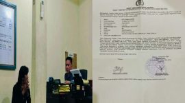 Benyamin Kunne terduga korban saat melayangkan laporannya di SPKT Polres Palopo pada Selasa (19/08/2025) terkait 1 unit mobil truk miliknya diduga dirampas oleh Debt Collector dari PT. SMS Finance. Foto Dok: Istimewa.