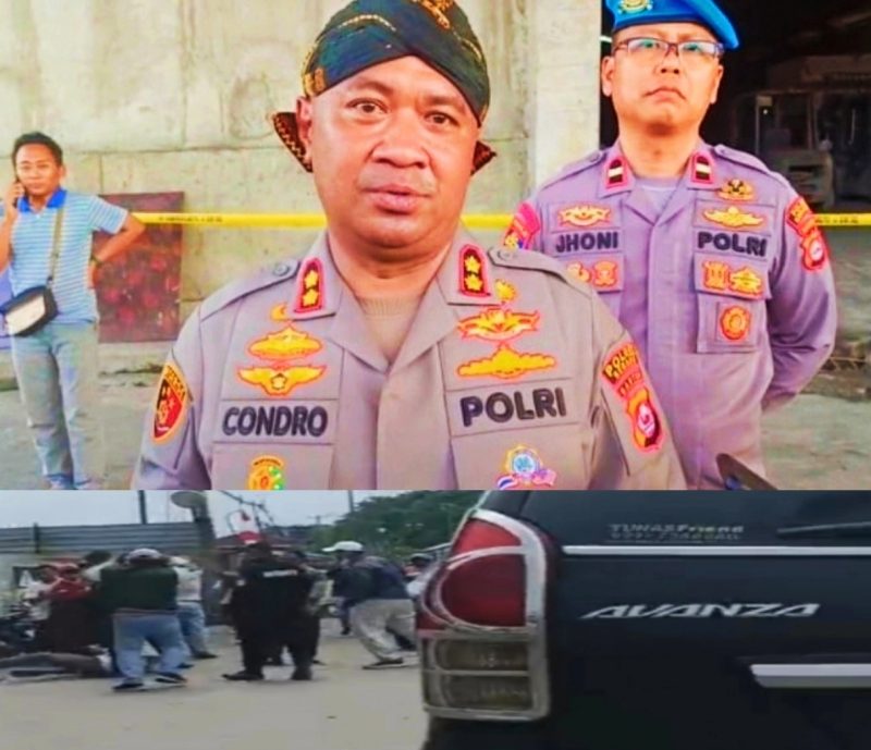 Kapolres Serang AKBP Condro Sasongko dan tangkapan layar detik detik Wartawan dikeroyok oleh oknum Anggota Brimob dan dua sekuriti perusahaan. Foto Dok: Istimewa.