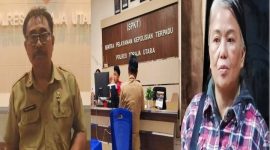 Kepala Dinas Ketahanan Pangan (Ketapang) Kabupaten Toraja Utara, Paulus Batti (kiri-tengah) saat berada di ruangan SPKT Polres Torut dan Kabid Ketersedian dan Distribusi Pangan Toraja Utara, Yopita Sampe Allo (kanan). Dok cloase redaksi: Foto sumber- (torajatimes.com/harian.fajar.co.id/Fredy Samuel).