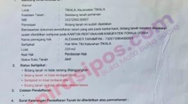 Surat pengajuan pendaftaran tanah di BPN Torut. Foto Dok: Handover.
