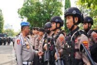 Sebanyak 977 personel diterjunkan untuk mengawal dua gelombang aksi, usai apel kesiapan pengamanan di Halaman Kantor Gubernur Jateng, Kamis (28/8/2025). Foto Dok: Humas