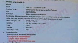 Surat keterangan pendaftaran tanah dari Kantor Badan Pertanahan Nasional Kabupaten Toraja Utara, Rabu (3/09/2025). Daftar terlampir di kantor Notaris Pahala Lammiduk Rumahorbo, Jl. Monginsidi, Depan SMA Katolik Rantepao, Kecamatan Rantepao, Kabupaten Toraja Utara, Sulawesi Selatan, Kamis (4/09/2025).