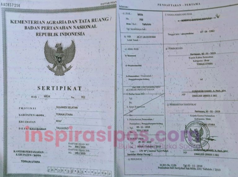 Arsip Sertifikat Tanah yang dinyatakan hilang. Daftar terlampir di kantor Notaris Pahala Lammiduk Rumahorbo, Jl. Monginsidi, Depan SMA Katolik Rantepao, Kecamatan Rantepao, Kabupaten Toraja Utara, Sulawesi Selatan, Selasa (16/09/2025).
