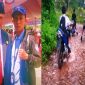 Legislator dari Fraksi Partai Demokrasi Indonesia Perjuangan (PDIP) Antonius Semben (kiri) dan Jurnalis inspirasipos.com, Erlinuddin (kanan) Foto berdua usai menghadiri kegiatan pelantikan 30 Anggota DPRD Torut, pada Kamis (31/10/2025) lalu. Nampak Foto jalan rusak parah di Bokin-Saruran yang dilalui pelajar SMPN 1 Rantebua. Foto Dok: Redaksi.