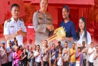 Foto bersama Kapolres Toraja Utara, AKBP Stephanus Luckyto AW, SIK, SH, MSi., dan Kepala Dinas Sosial Toraja Utara, Elias Madi Parapak beserta warga penerima manfaat di Panga’, Lembang Tondon, Kecamatan Tondon, Rabu (10/9/2025).